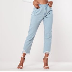 Misguided petite blue wrath vintage raw jeans